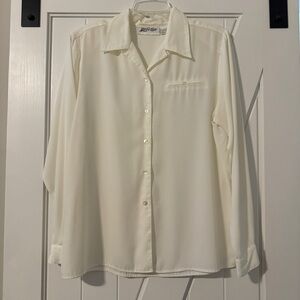 YVES ST. CLAIR Large 80's Ivory Polyester Pleated Front SECRETARY BLOUSE/TOP
